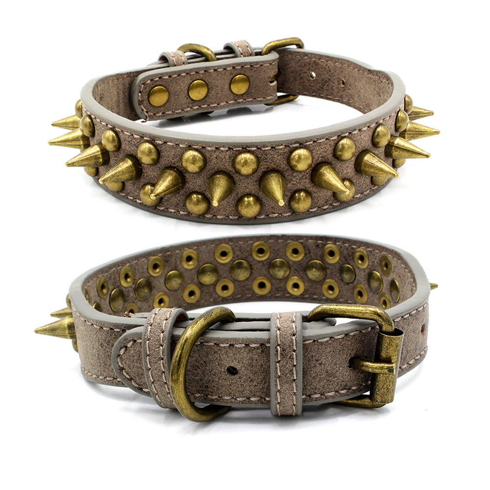 Leather Dog Collar Sharp Rivet Anti Bite Pets Collars