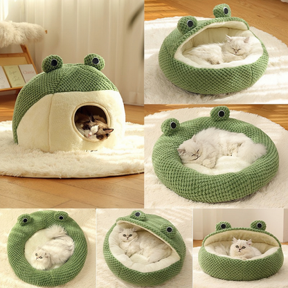 Cave Cat Bed Cute Frog Shape Design Soft Plush High Quality Cotton Pet Bed